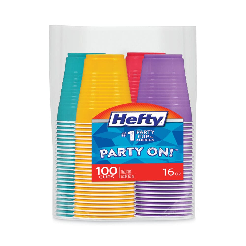 Easy Grip Disposable Plastic Party Cups, 16 oz, Assorted Colors, 100/Pack - Image 3