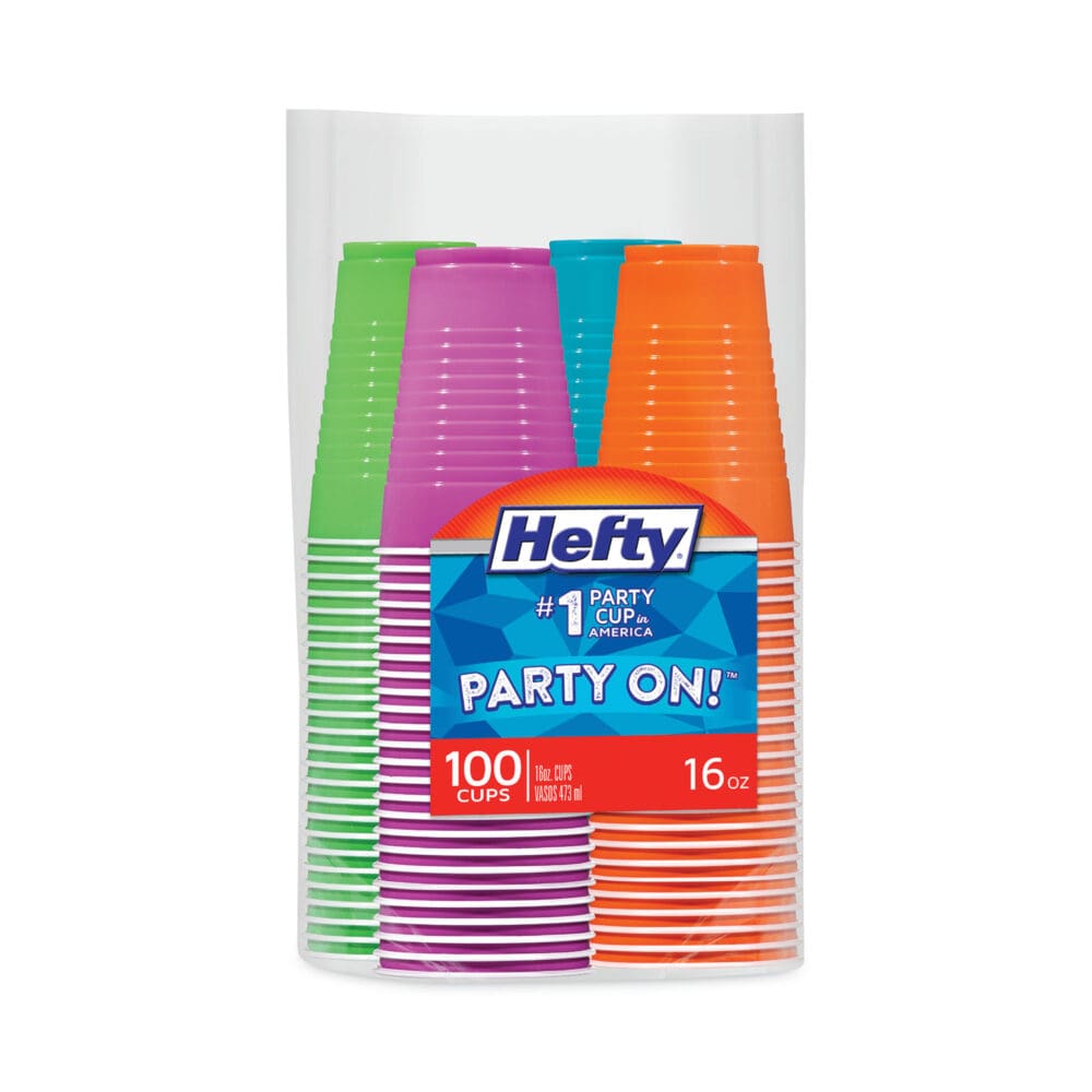 Easy Grip Disposable Plastic Party Cups, 16 oz, Assorted Colors, 100/Pack - Image 4