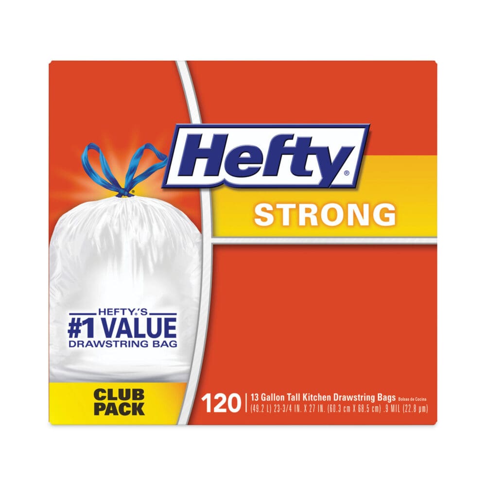 Strong Tall Kitchen Drawstring Bags, 13 gal, 0.9 mil, 23.75" x 27", White, 90/Box - Image 3