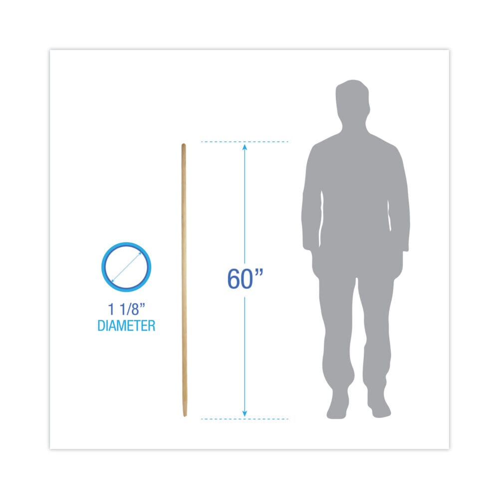 Tapered End Broom Handle, Lacquered Pine, 1.13" dia x 60", Natural - Image 5