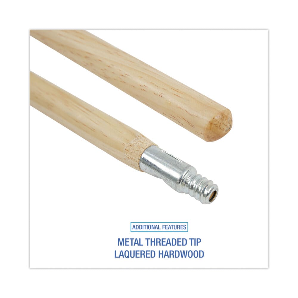 Metal Tip Threaded Hardwood Broom Handle, 1.13" dia x 60", Natural - Image 2