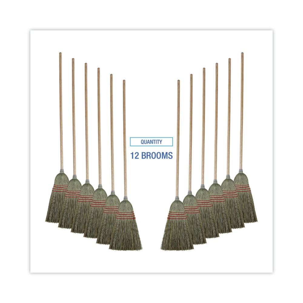 Mixed Fiber Maid Broom, Mixed Fiber Bristles, 55" Overall Length, Natural, 12/Carton - Image 5
