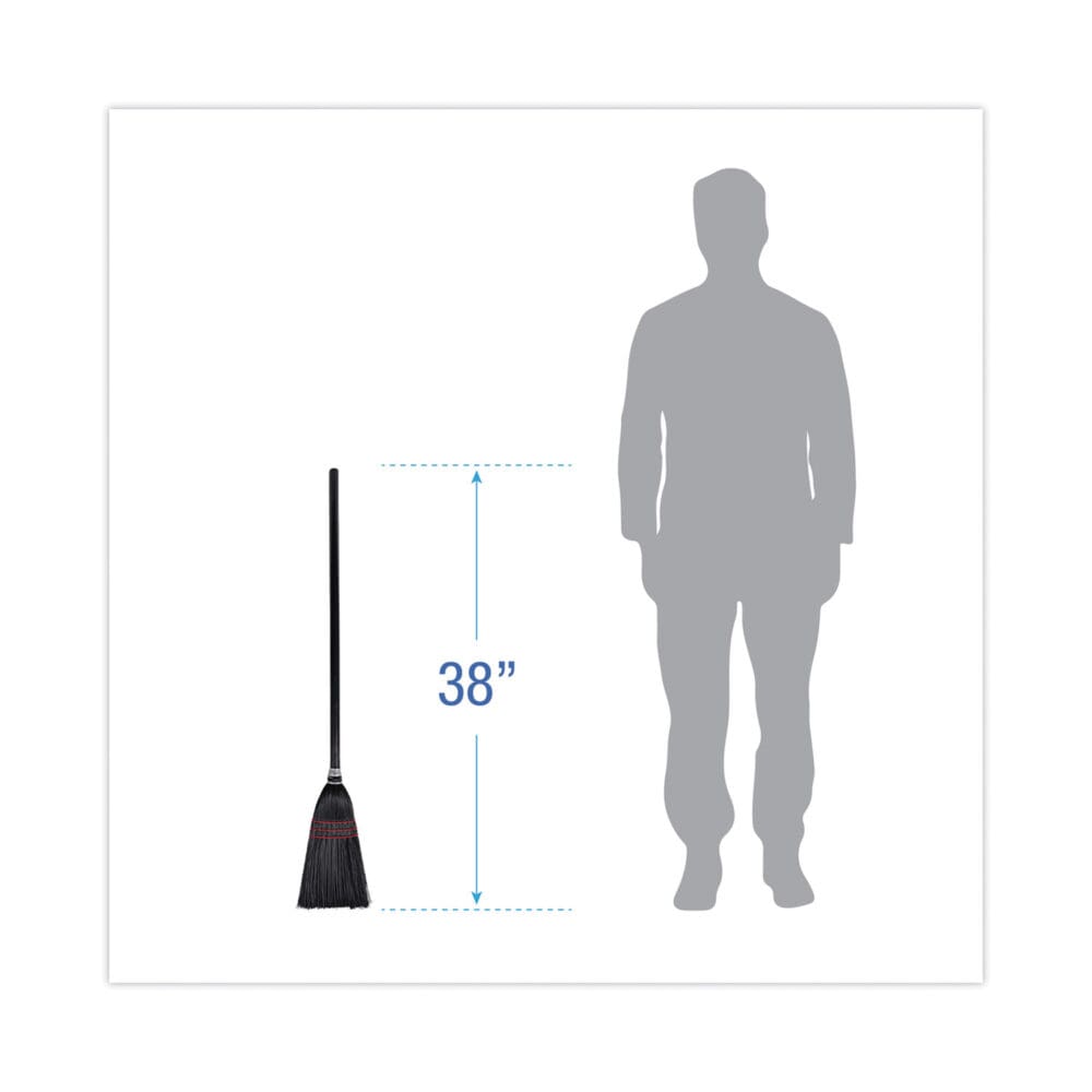 Flag Tipped Poly Lobby Brooms, Flag Tipped Poly Bristles, 38" Overall Length, Natural/Black, 12/Carton - Image 2