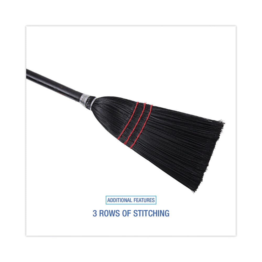 Flag Tipped Poly Lobby Brooms, Flag Tipped Poly Bristles, 38" Overall Length, Natural/Black, 12/Carton - Image 3