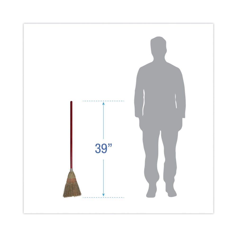 Corn Fiber Lobby/Toy Broom, Corn Fiber Bristles, 39" Overall Length, Red - Image 2