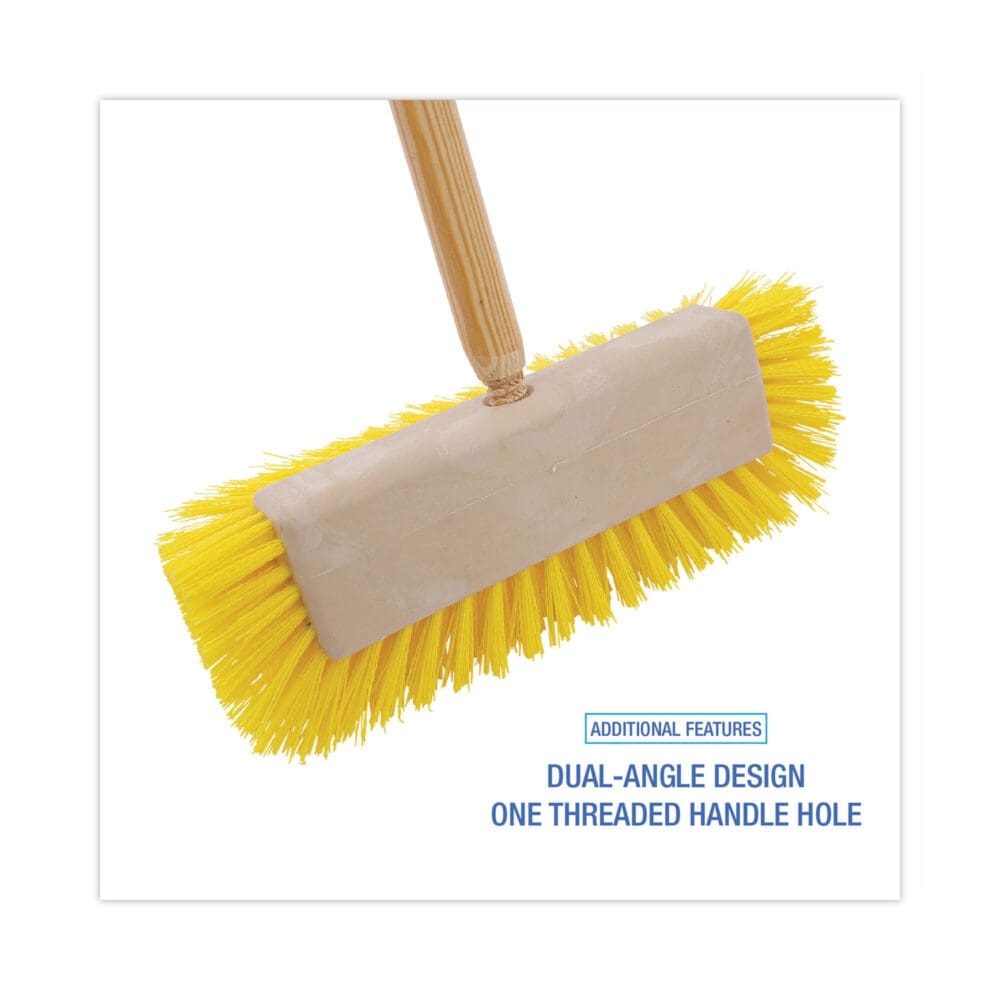 Dual-Surface Scrub Brush, Yellow Polypropylene Bristles, 10" Brush, Plastic Handle - Image 2