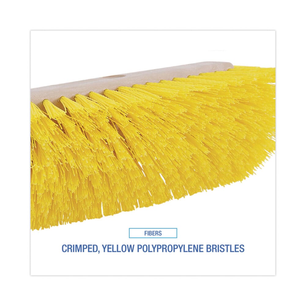 Dual-Surface Scrub Brush, Yellow Polypropylene Bristles, 10" Brush, Plastic Handle - Image 3