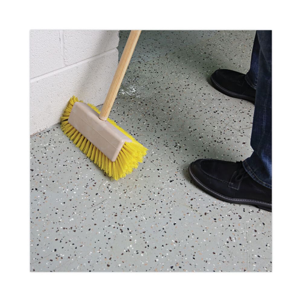 Dual-Surface Scrub Brush, Yellow Polypropylene Bristles, 10" Brush, Plastic Handle - Image 4