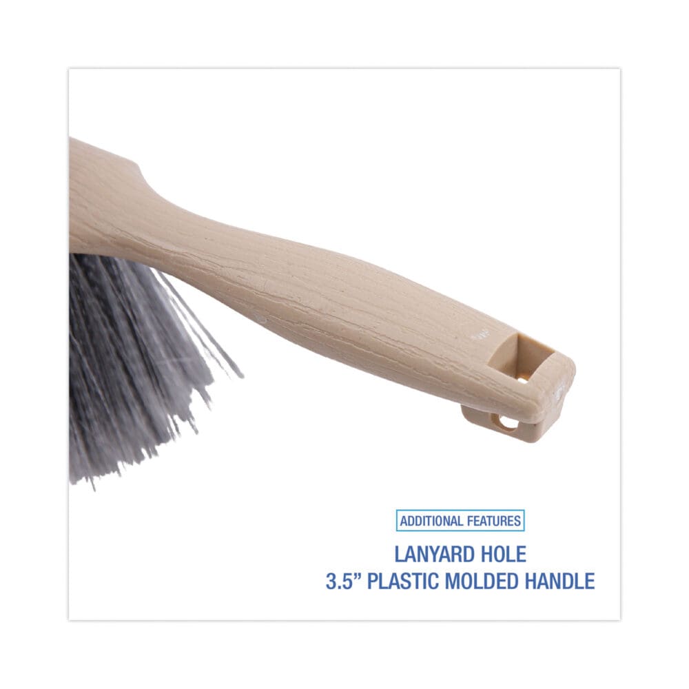 Counter Brush, Gray Flagged Polypropylene Bristles, 4.5" Brush, 3.5" Tan Plastic Handle - Image 2