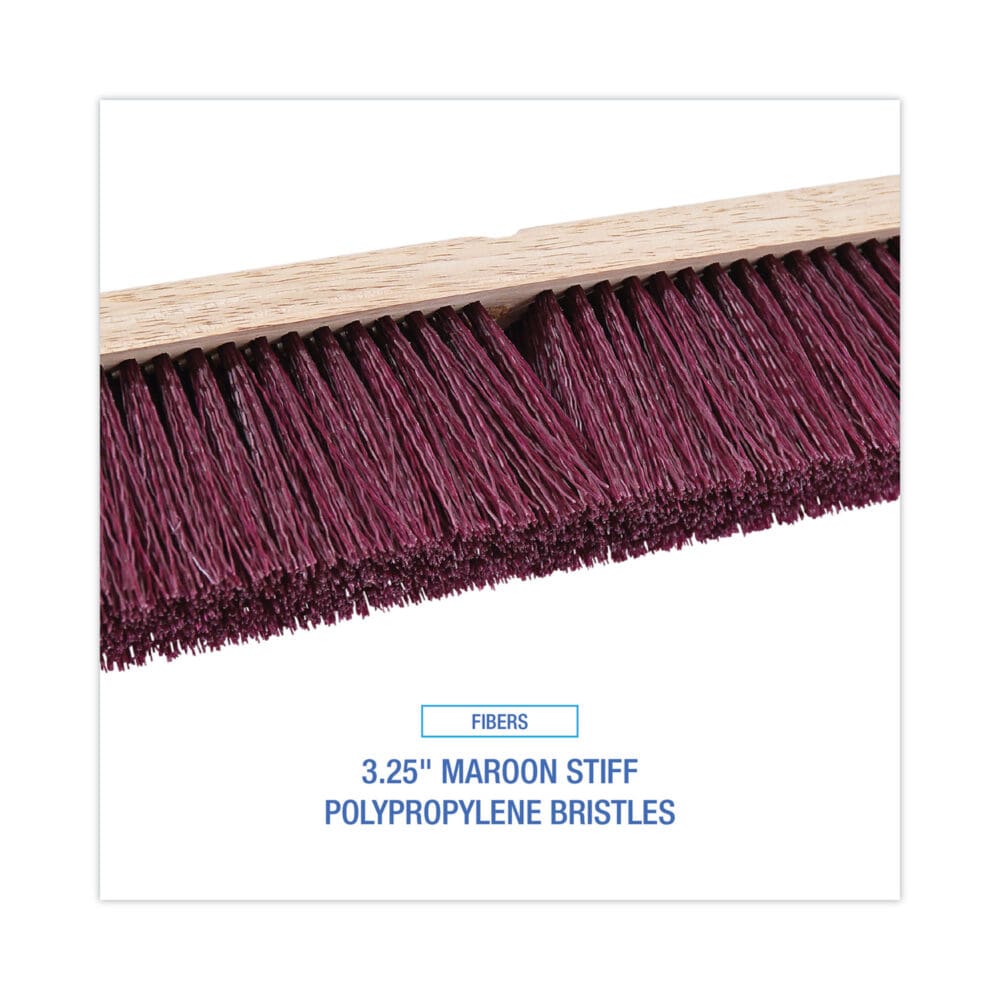 Floor Brush Head, 3.25" Maroon Stiff Polypropylene Bristles, 24" Brush - Image 3