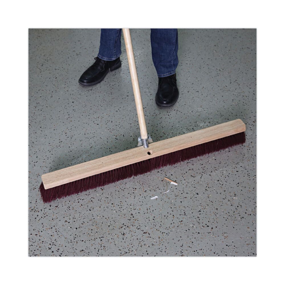 Floor Brush Head, 3.25" Maroon Stiff Polypropylene Bristles, 36" Brush - Image 4