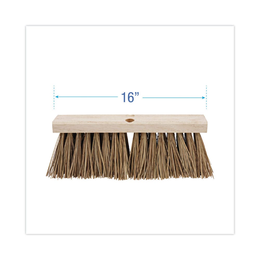 Street Broom Head, 6.25" Brown Palmyra Fiber Bristles, 16" Brush - Image 2
