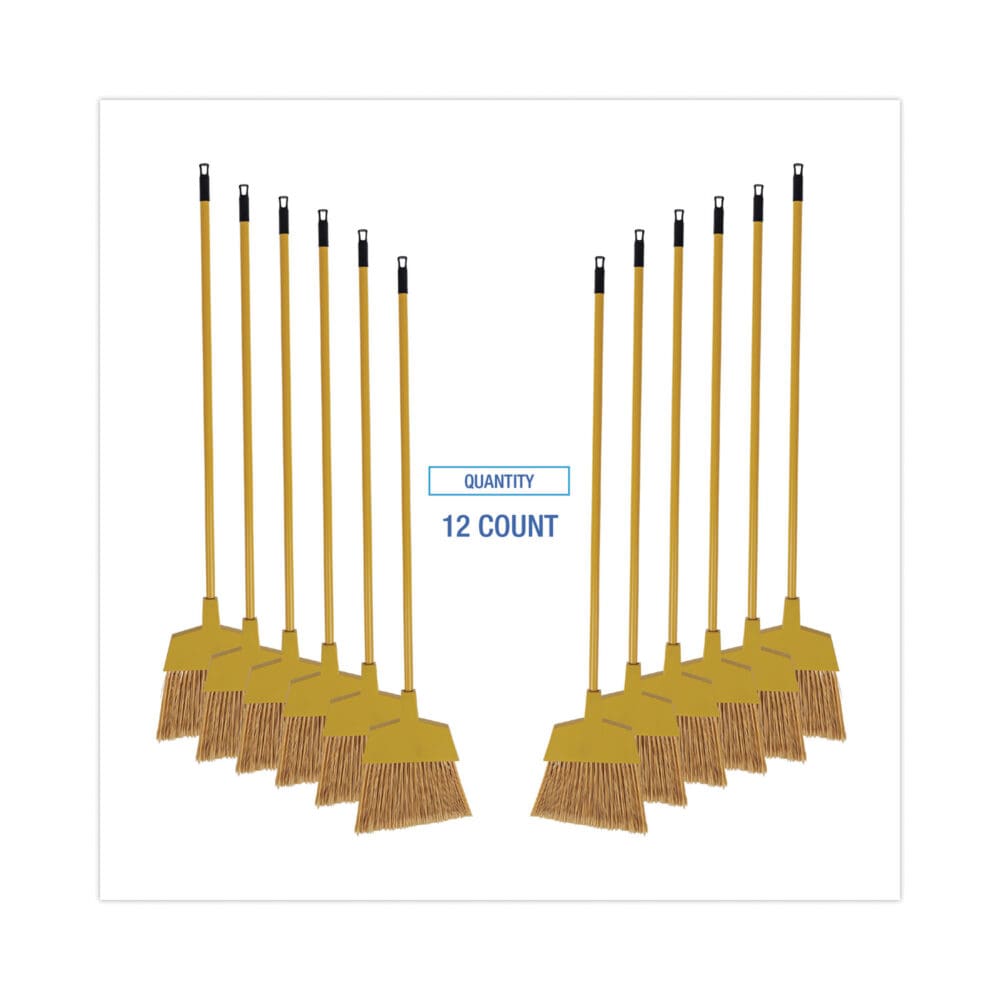 Corn Fiber Angled-Head Lobby Brooms, 55" Handle, Yellow, 12/Carton - Image 5