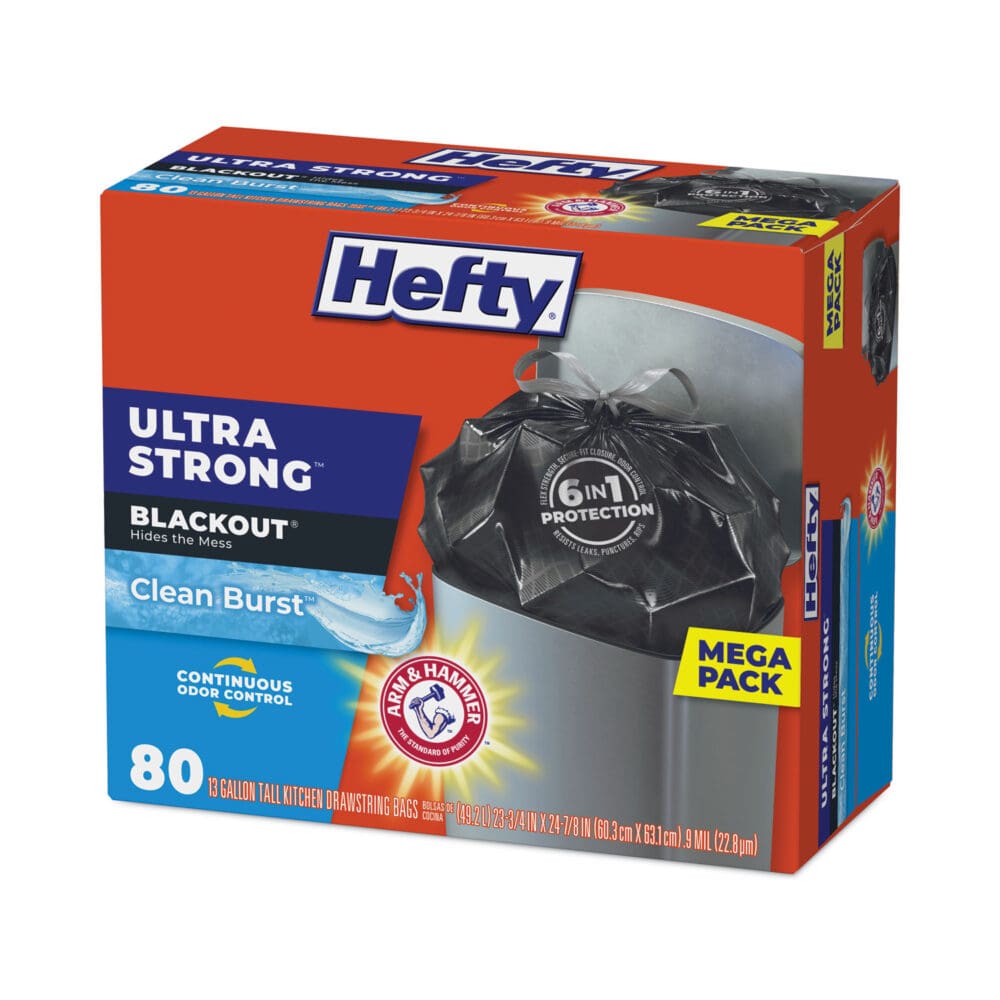 Ultra Strong BlackOut Tall-Kitchen Drawstring Bags, 13 gal, 0.9 mil, 23.75" x 24.88", Black, 80 Bags/Box, 3 Boxes/Carton - Image 3