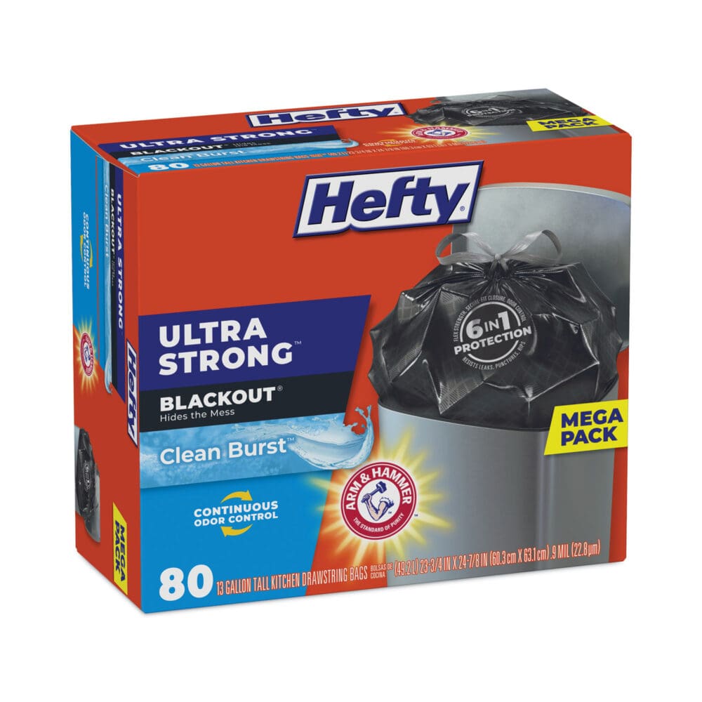 Ultra Strong BlackOut Tall-Kitchen Drawstring Bags, 13 gal, 0.9 mil, 23.75" x 24.88", Black, 80 Bags/Box, 3 Boxes/Carton - Image 2