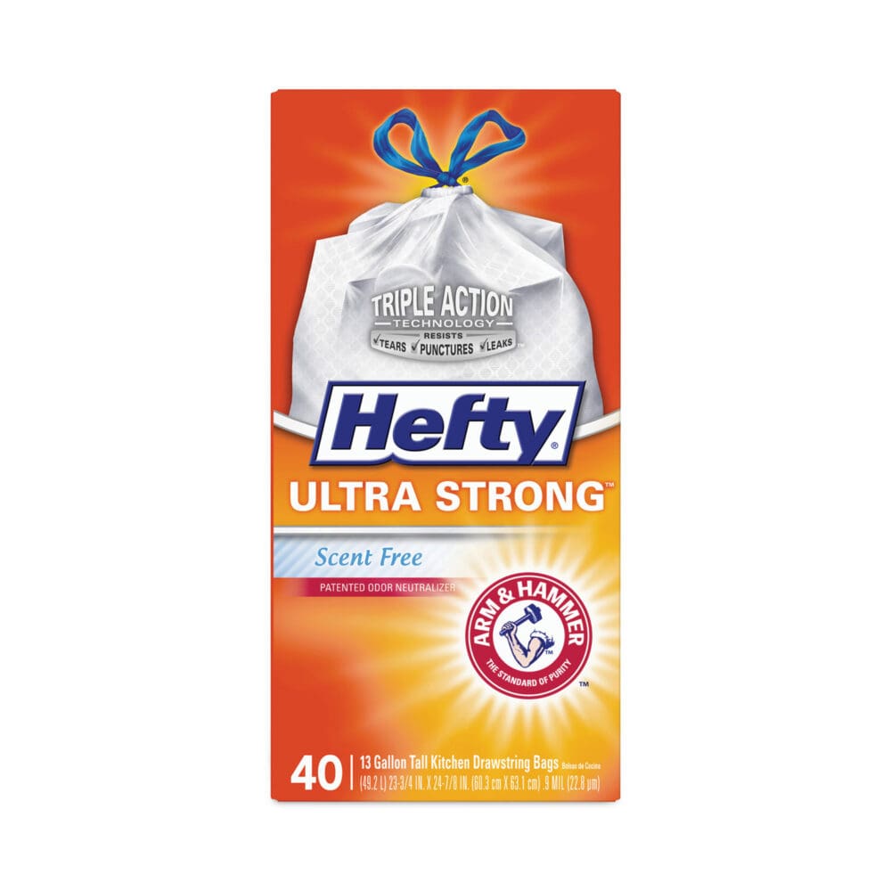 Ultra Strong Tall Kitchen and Trash Bags, 13 gal, 0.9 mil, 23.75" x 24.88", White, 40/Box - Image 5