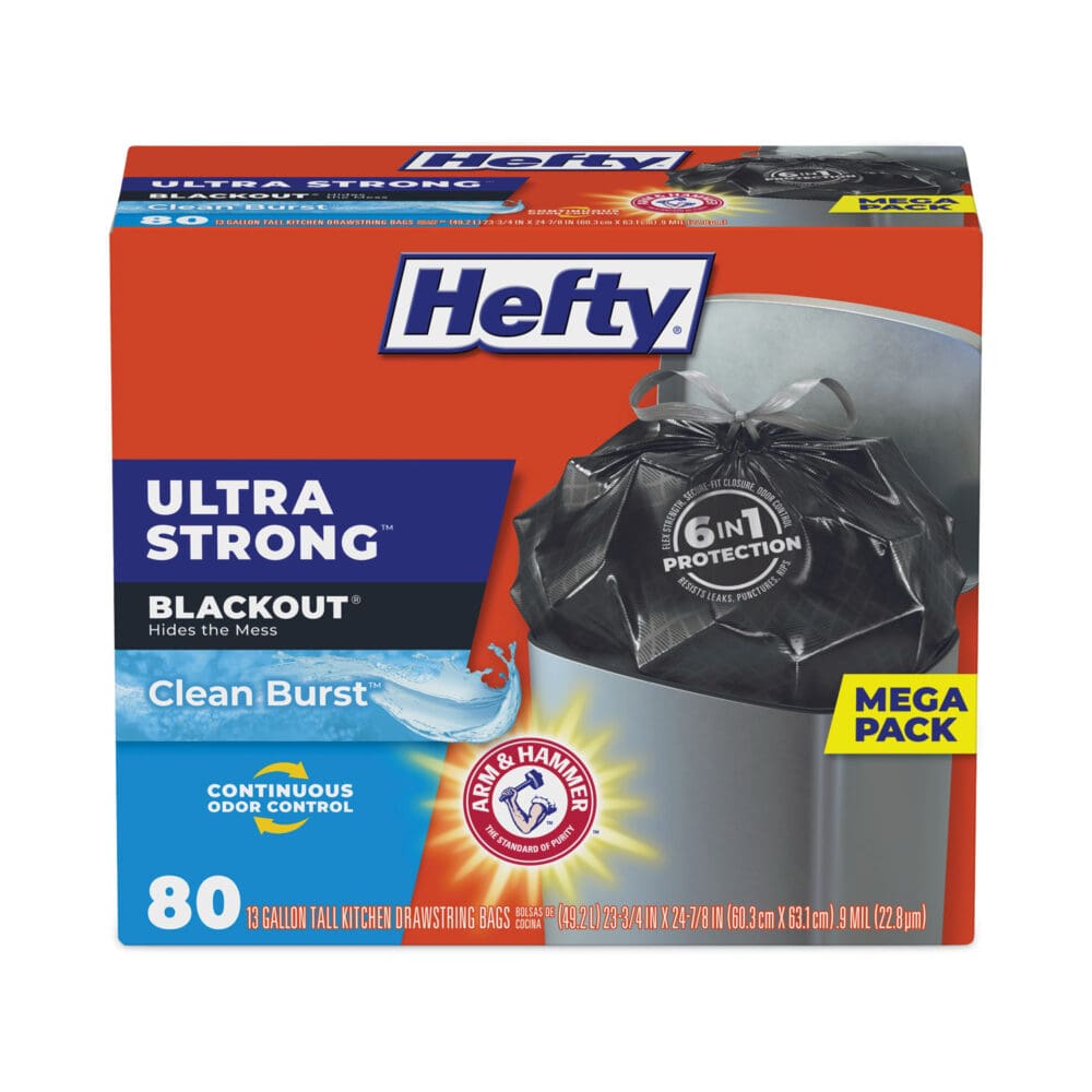 Ultra Strong BlackOut Tall-Kitchen Drawstring Bags, 13 gal, 0.9 mil, 23.75" x 24.88", Black, 80 Bags/Box, 3 Boxes/Carton - Image 5