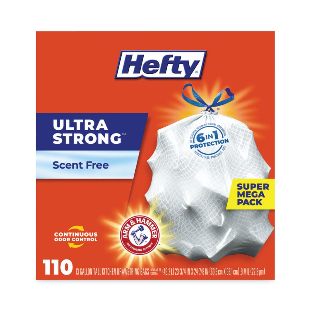Ultra Strong Tall Kitchen and Trash Bags, 13 gal, 0.9 mil, 23.75" x 24.88", White, 110 Bags/Box, 3 Boxes/Carton - Image 4