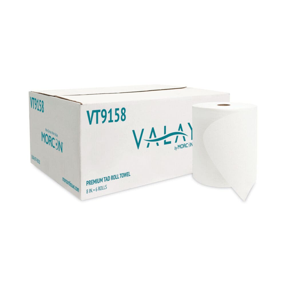 Valay Universal TAD Roll Towels, 1-Ply, 8 x 600 ft, White, 6 Rolls/Carton - Image 4