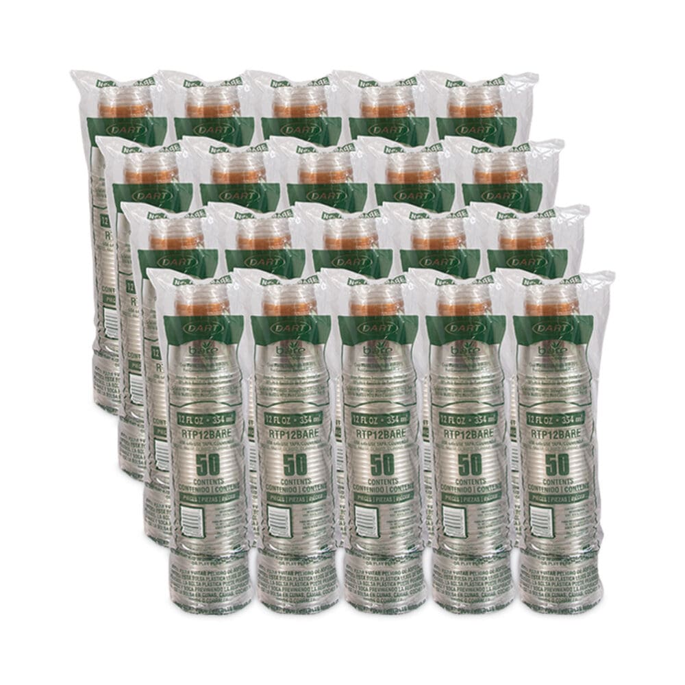 Bare Eco-Forward RPET Cold Cups, ProPlanet Seal, 12 oz to 14 oz, Leaf Design, Clear, Squat, 50/Pack, 20 Packs/Carton - Image 4