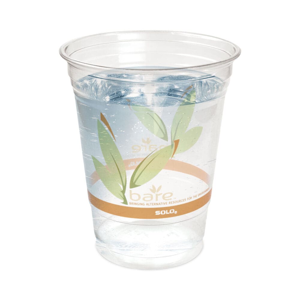 Bare Eco-Forward RPET Cold Cups, 12 oz to 14 oz, Leaf Design, Clear, Squat, 50/Pack - Image 2