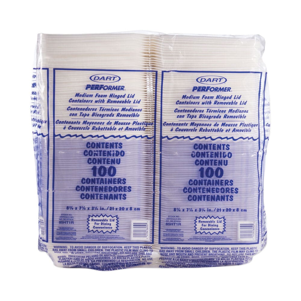 Foam Hinged Lid Containers, 1-Compartment, 8.38" x 7.78" x 3.25", White, 200/Carton - Image 2