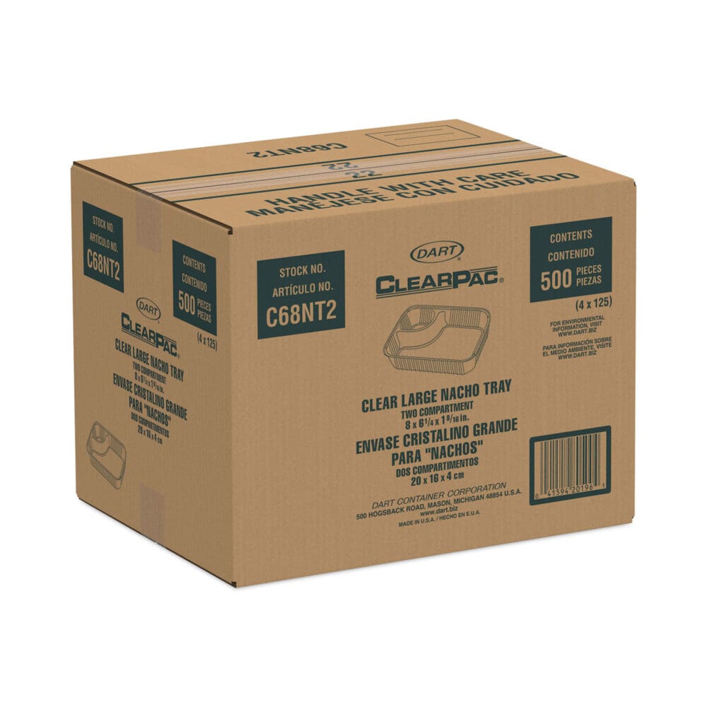 ClearPac Large Nacho Tray, 2-Compartments, 3.3 oz, 6.2 x 6.2 x 1.6, Clear, Plastic, 500/Carton - Image 2
