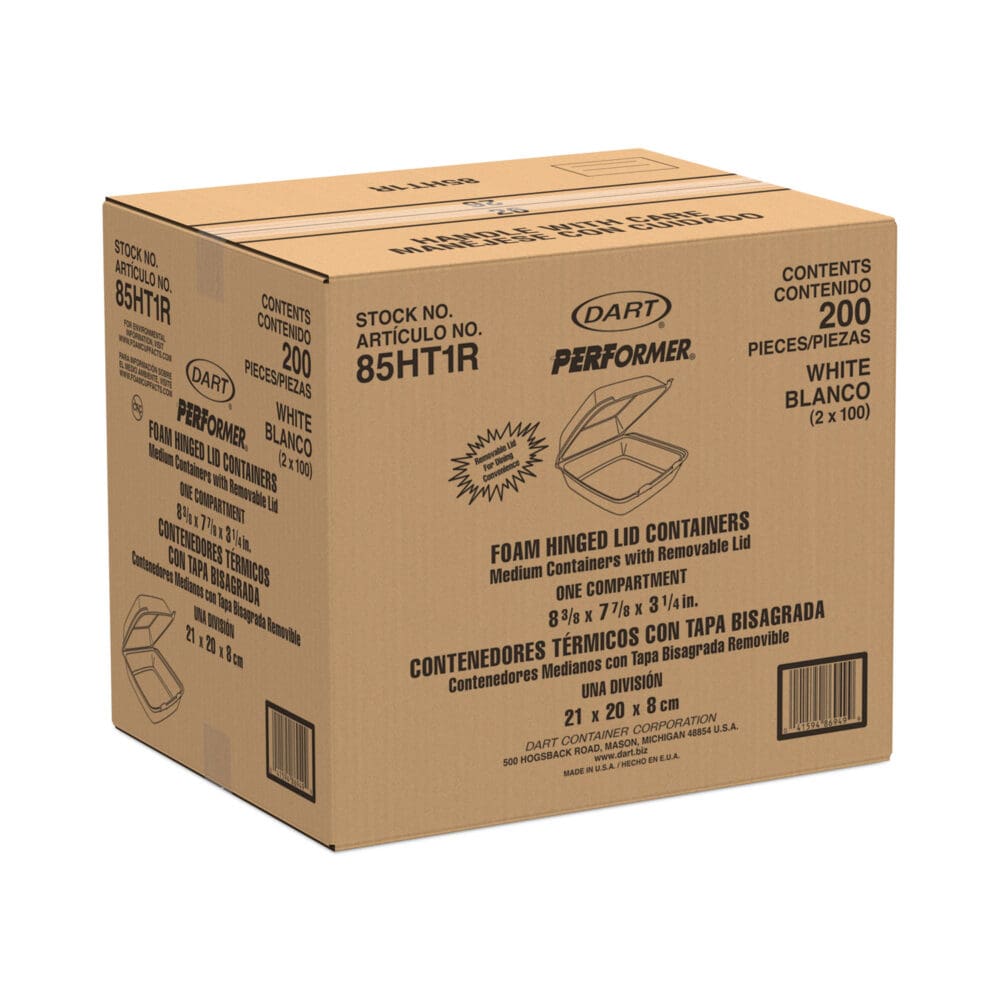 Foam Hinged Lid Containers, 1-Compartment, 8.38" x 7.78" x 3.25", White, 200/Carton - Image 5