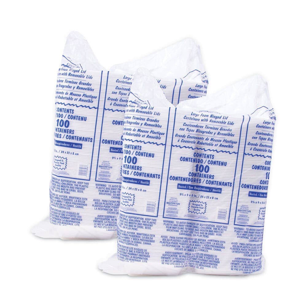 Foam Hinged Lid Container, Vented Lid, 9 x 9.4 x 3, White, 100/Pack, 2 Packs/Carton - Image 4