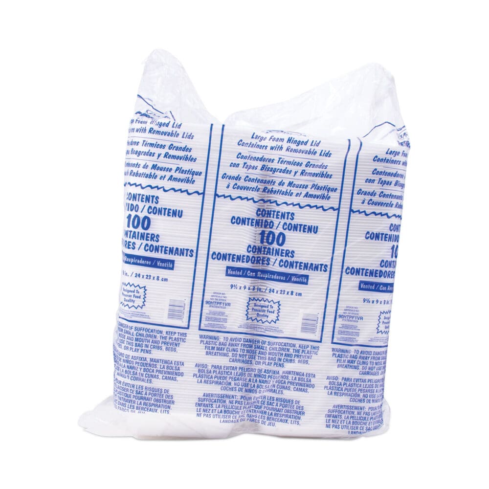 Foam Hinged Lid Container, Vented Lid, 9 x 9.4 x 3, White, 100/Pack, 2 Packs/Carton - Image 3