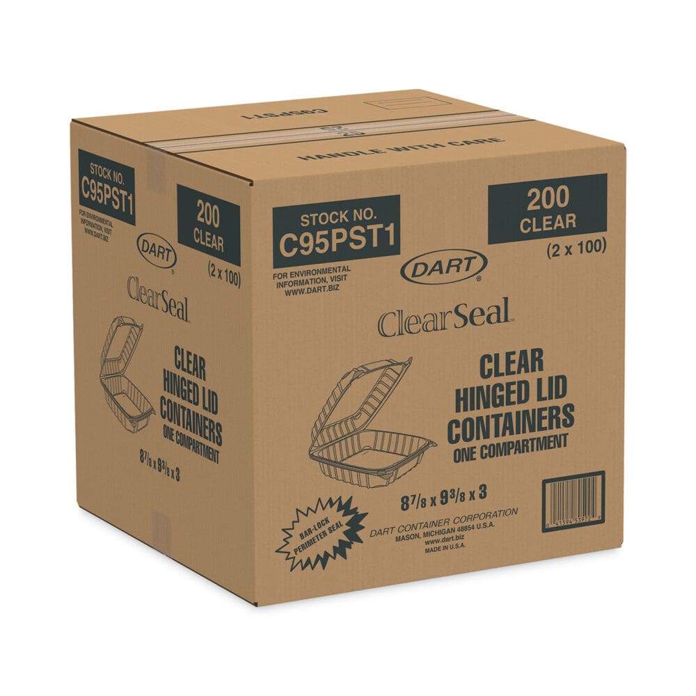 ClearSeal Hinged-Lid Plastic Containers, 9.3 x 8.8 x 3, Clear, Plastic, 100/Bag, 2 Bags/Carton - Image 2