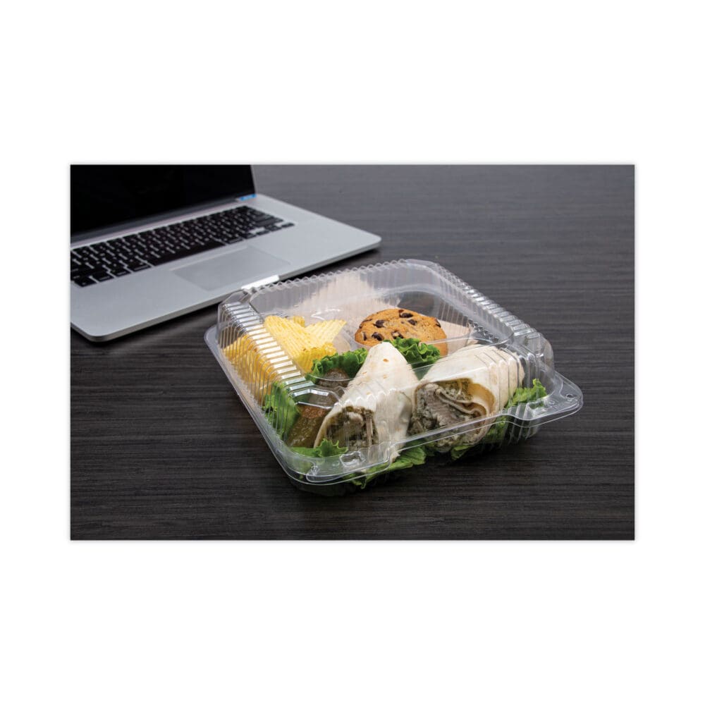 StayLock Clear Hinged Lid Containers, 3-Compartment, 8.6 x 9 x 3, Clear, Plastic, 100/Packs, 2 Packs/Carton - Image 5