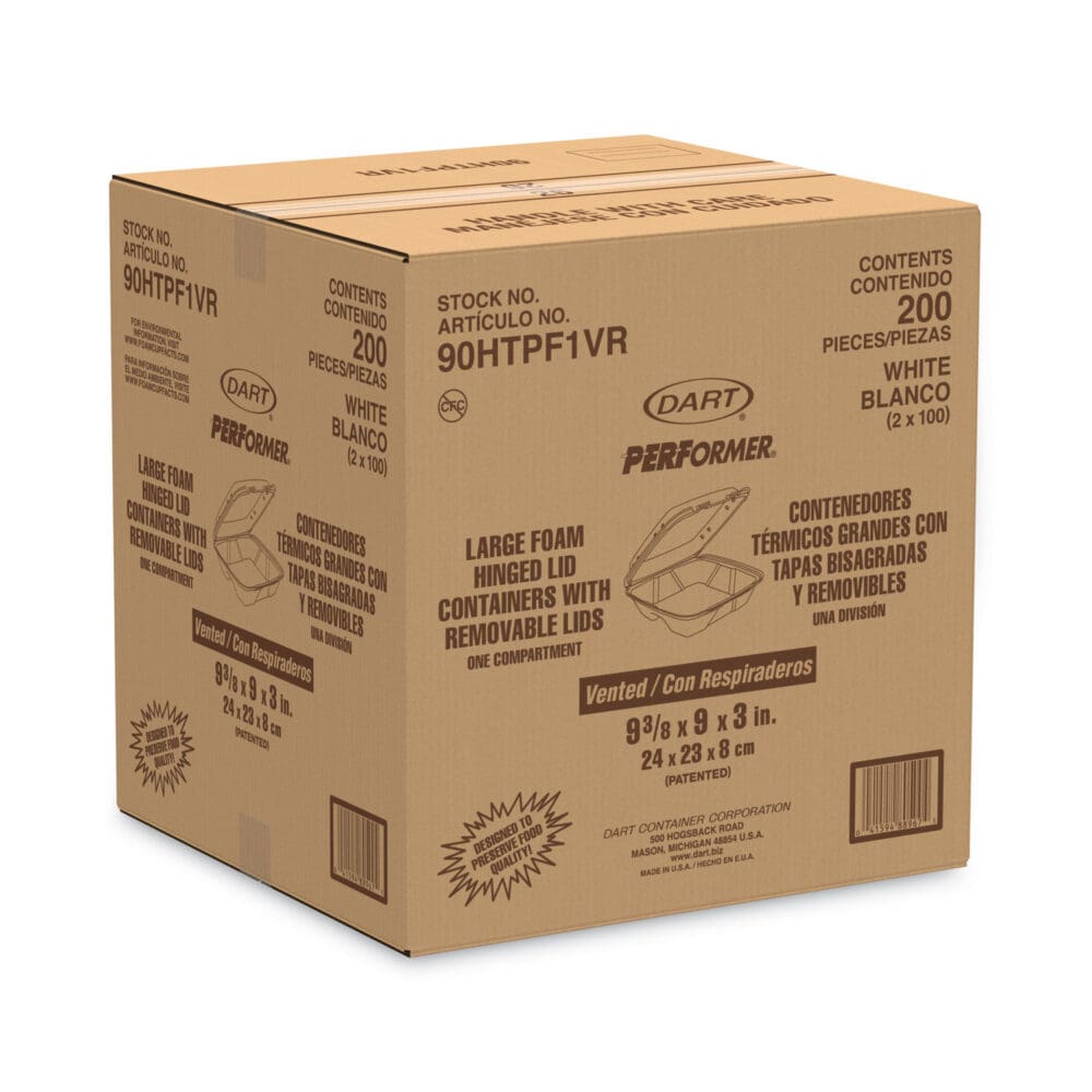 Foam Hinged Lid Container, Vented Lid, 9 x 9.4 x 3, White, 100/Pack, 2 Packs/Carton - Image 2