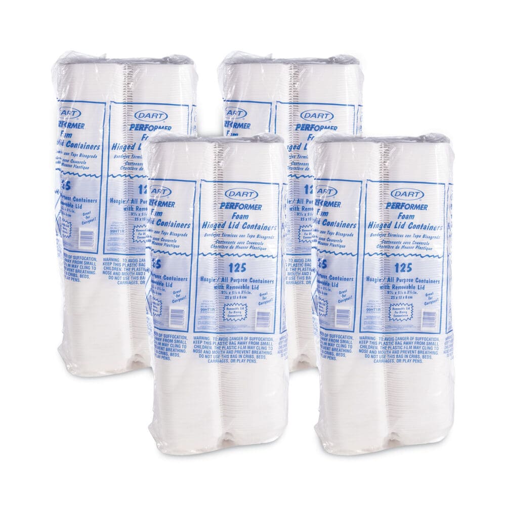 Foam Hinged Lid Container, Hoagie Container with Removable Lid, 5.3 x 9.8 x 3.3, White, 125/Bag, 4 Bags/Carton - Image 4