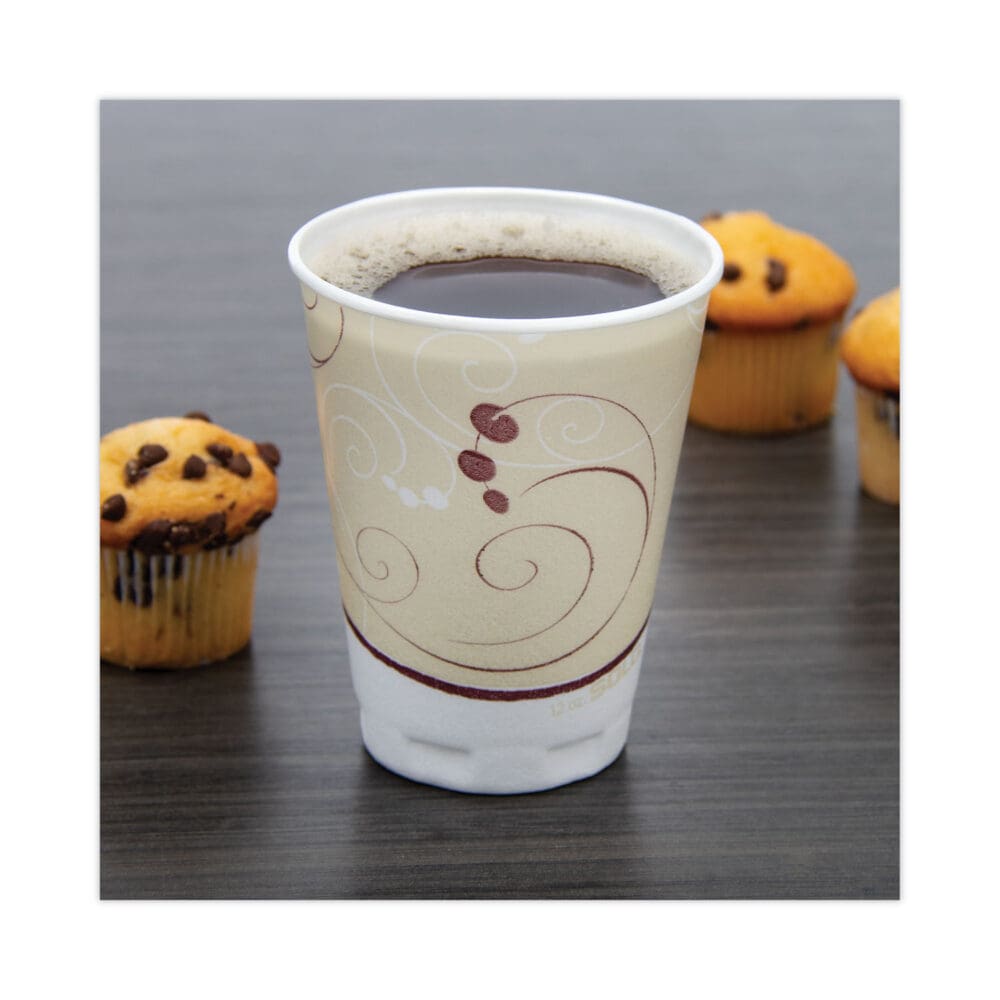 Trophy Plus Dual Temperature Insulated Cups in Symphony Design, 12 oz, Beige, 100/Pack - Image 3