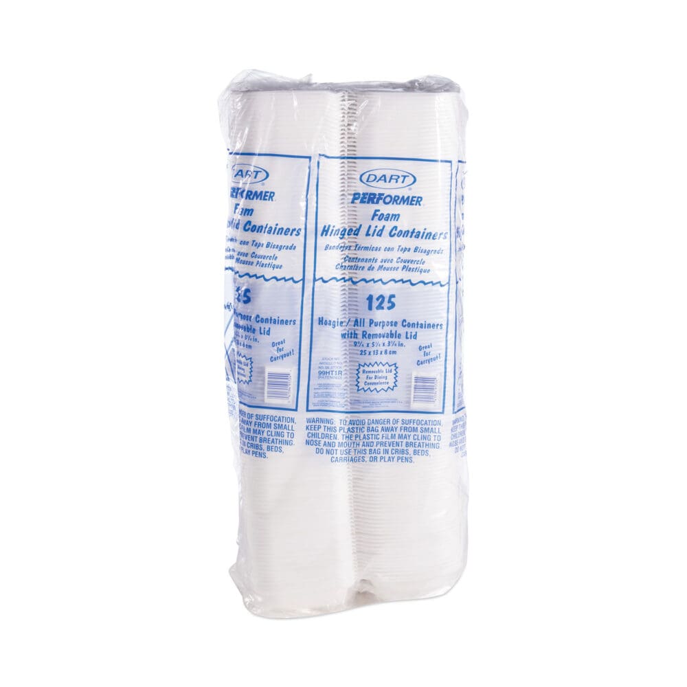 Foam Hinged Lid Container, Hoagie Container with Removable Lid, 5.3 x 9.8 x 3.3, White, 125/Bag, 4 Bags/Carton - Image 3