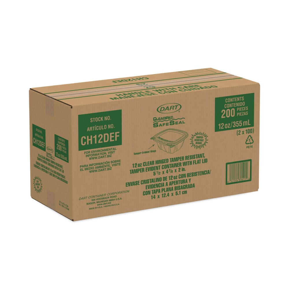 ClearPac SafeSeal Tamper-Resistant/Evident Containers, Flat Lid, 12 oz, 4.9 x 2 x 5.5, Clear, Plastic, 100/Bag, 2 Bags/Carton - Image 3