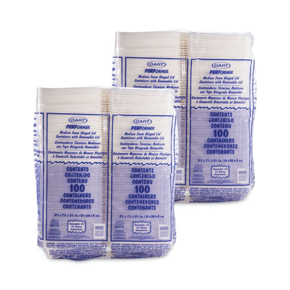 Foam Hinged Lid Containers, 1-Compartment, 8.38" x 7.78" x 3.25", White, 200/Carton - Image 3