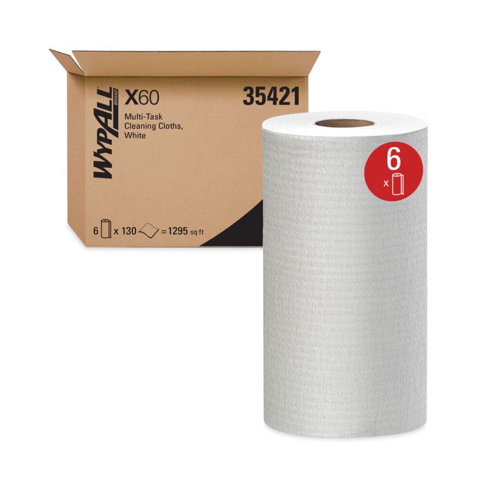 General Clean X60 Cloths, Small Roll, 13.5 x 19.6, White, 130/Roll, 6 Rolls/Carton - Image 2
