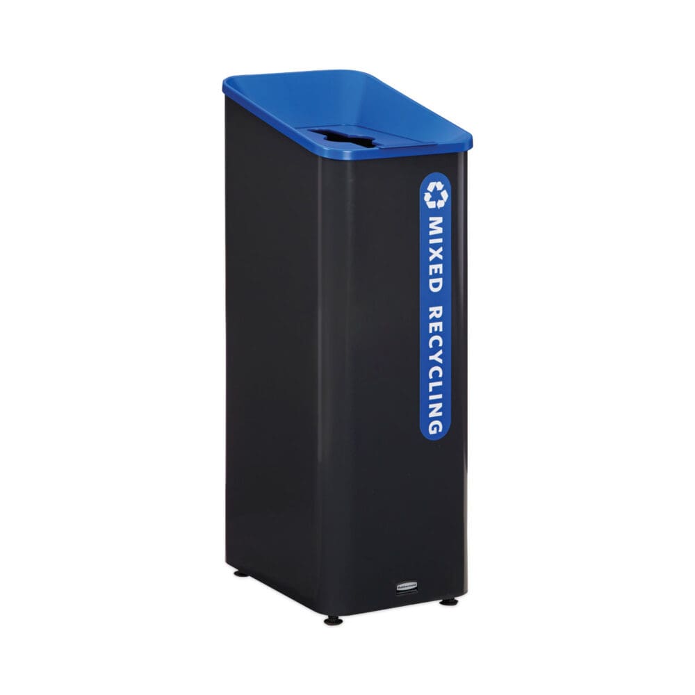 Sustain Decorative Refuse with Recycling Lid, 15 gal, Metal/Plastic, Black/Blue - Image 7