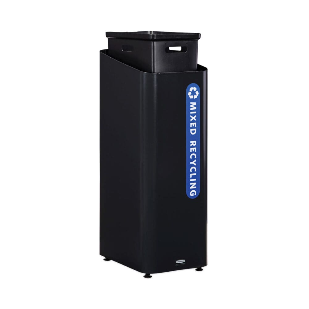 Sustain Decorative Refuse with Recycling Lid, 15 gal, Metal/Plastic, Black/Blue - Image 2