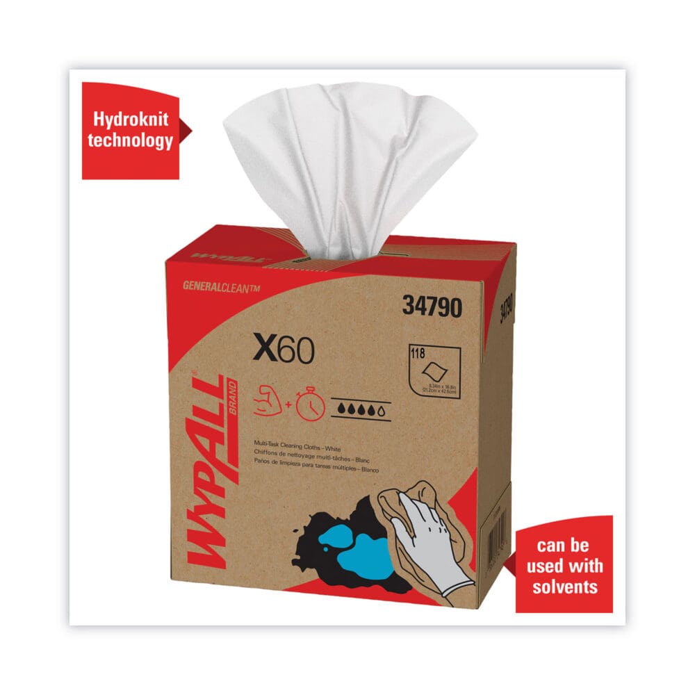 General Clean X60 Cloths, POP-UP Box, 8.34 x 16.8, White, 118/Box, 10 Boxes/Carton - Image 2