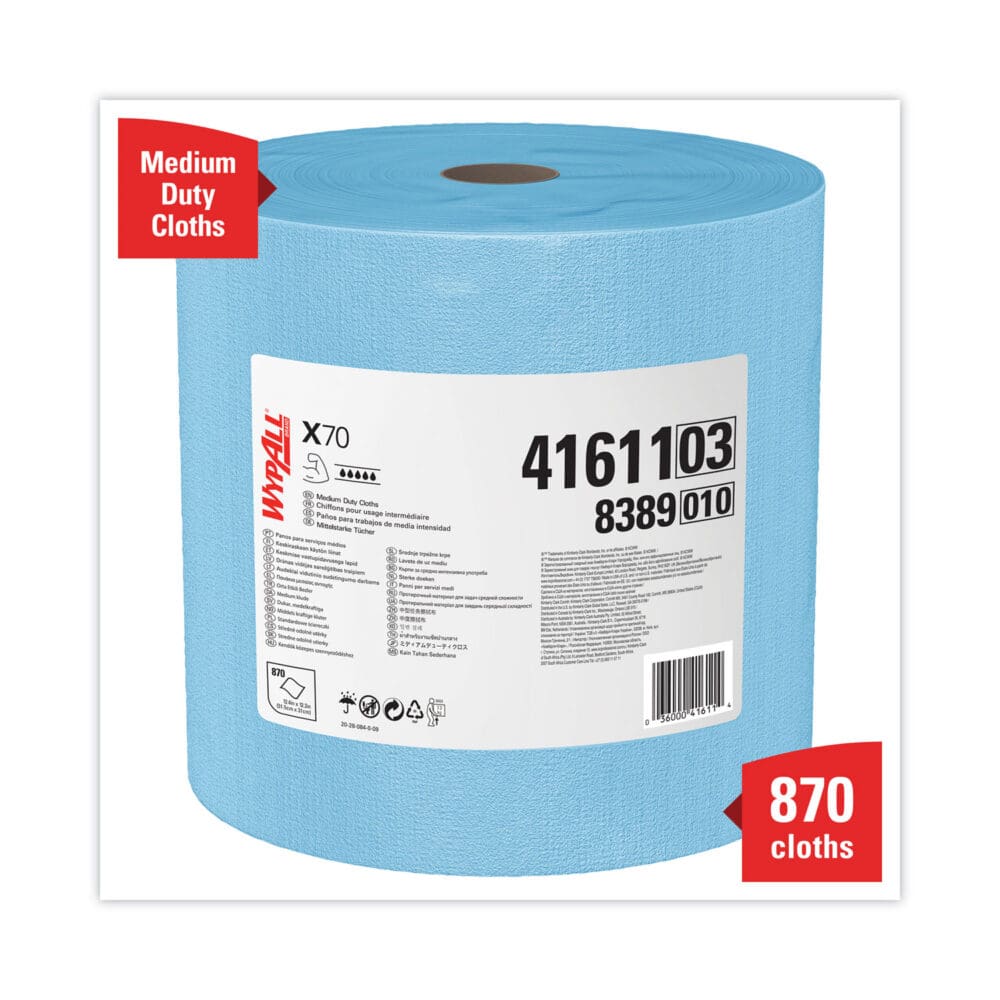 X70 Cloths, Jumbo Roll, 12.4 x 12.2, Blue, 870/Roll - Image 3