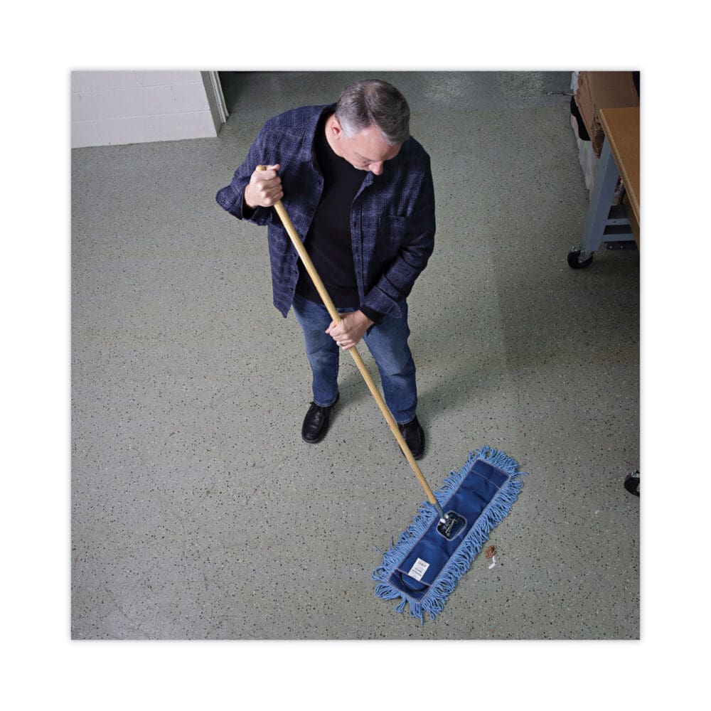 Clip-On Dust Mop Handle, Lacquered Wood, Swivel Head, 1" dia x 60", Natural - Image 4
