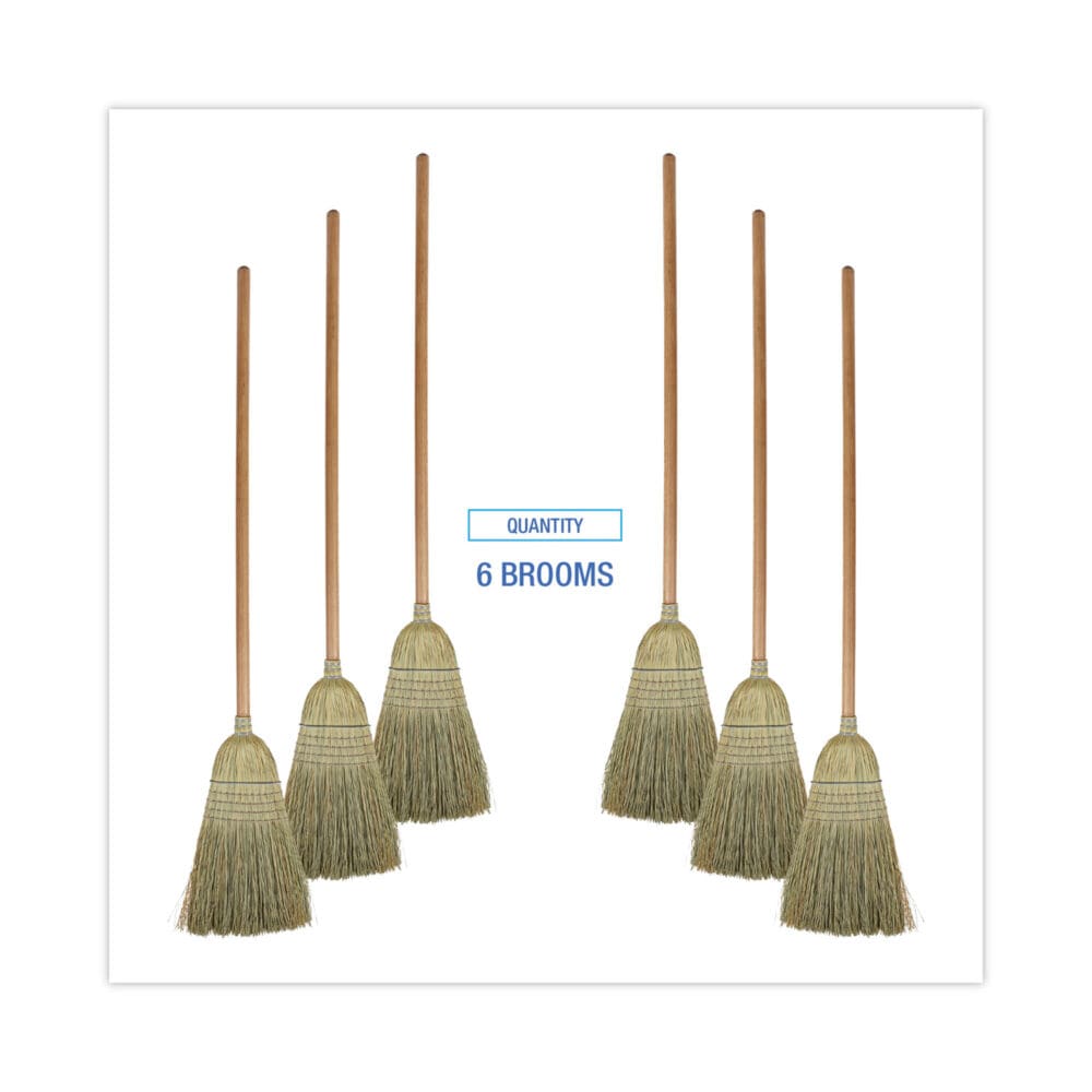 100% Corn Brooms, 60" Overall Length, Natural, 6/Carton - Image 5