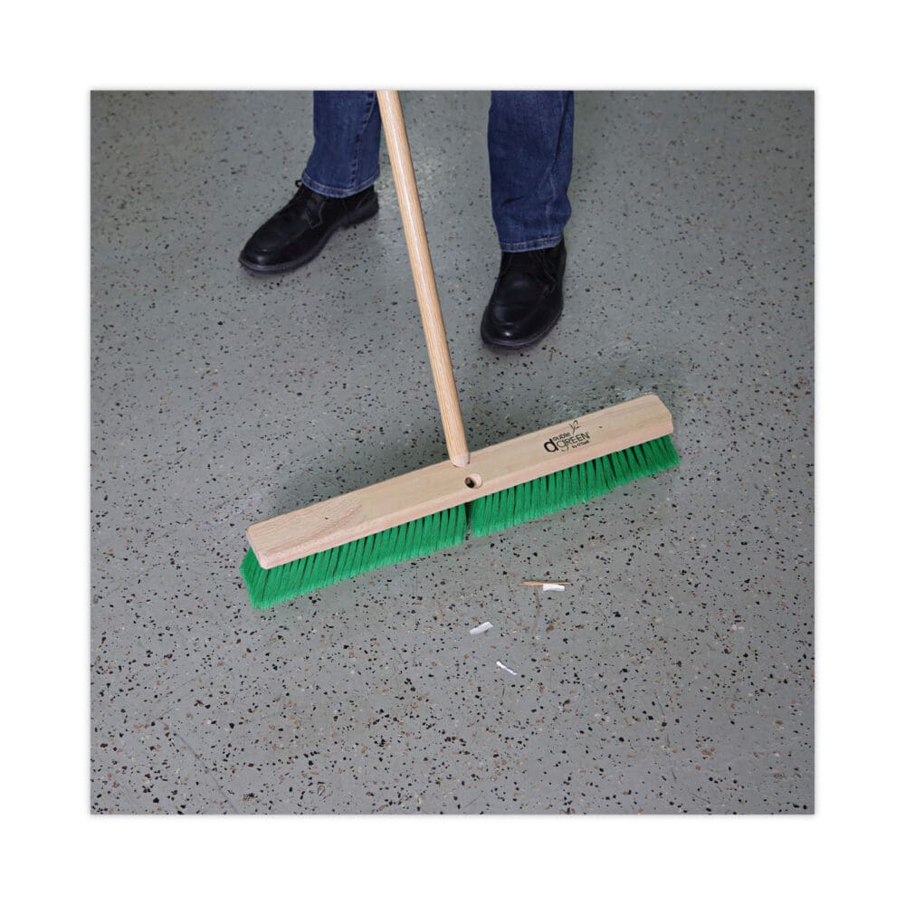 Floor Broom Head, 3" Green Flagged Recycled PET Plastic Bristles, 24" Brush - Image 4