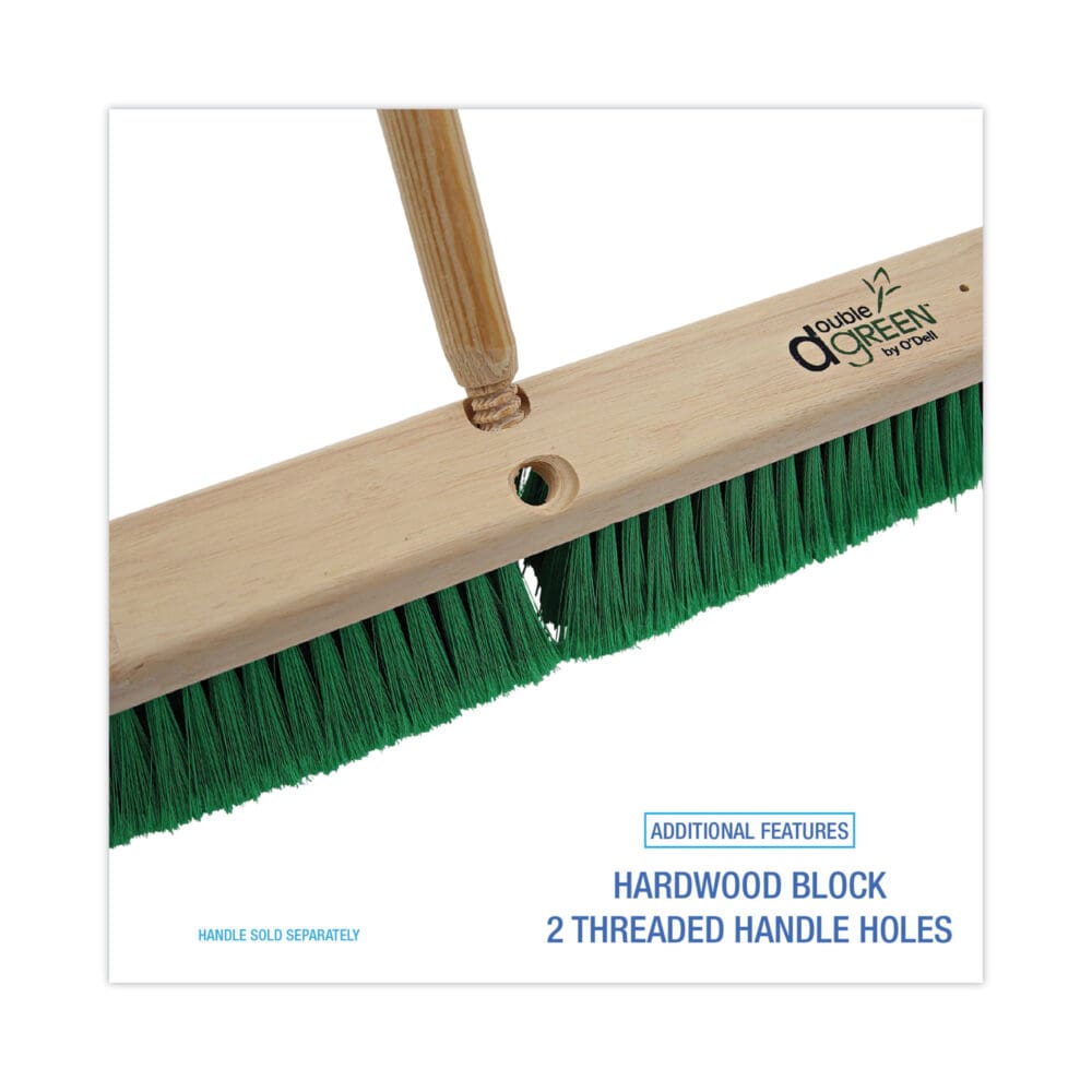 Floor Broom Head, 3" Green Flagged Recycled PET Plastic Bristles, 24" Brush - Image 2