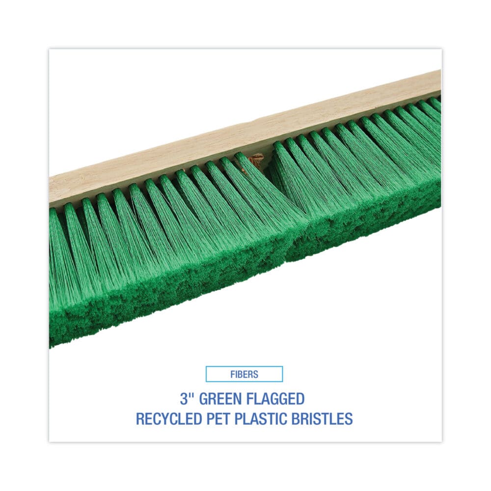 Floor Broom Head, 3" Green Flagged Recycled PET Plastic Bristles, 24" Brush - Image 3
