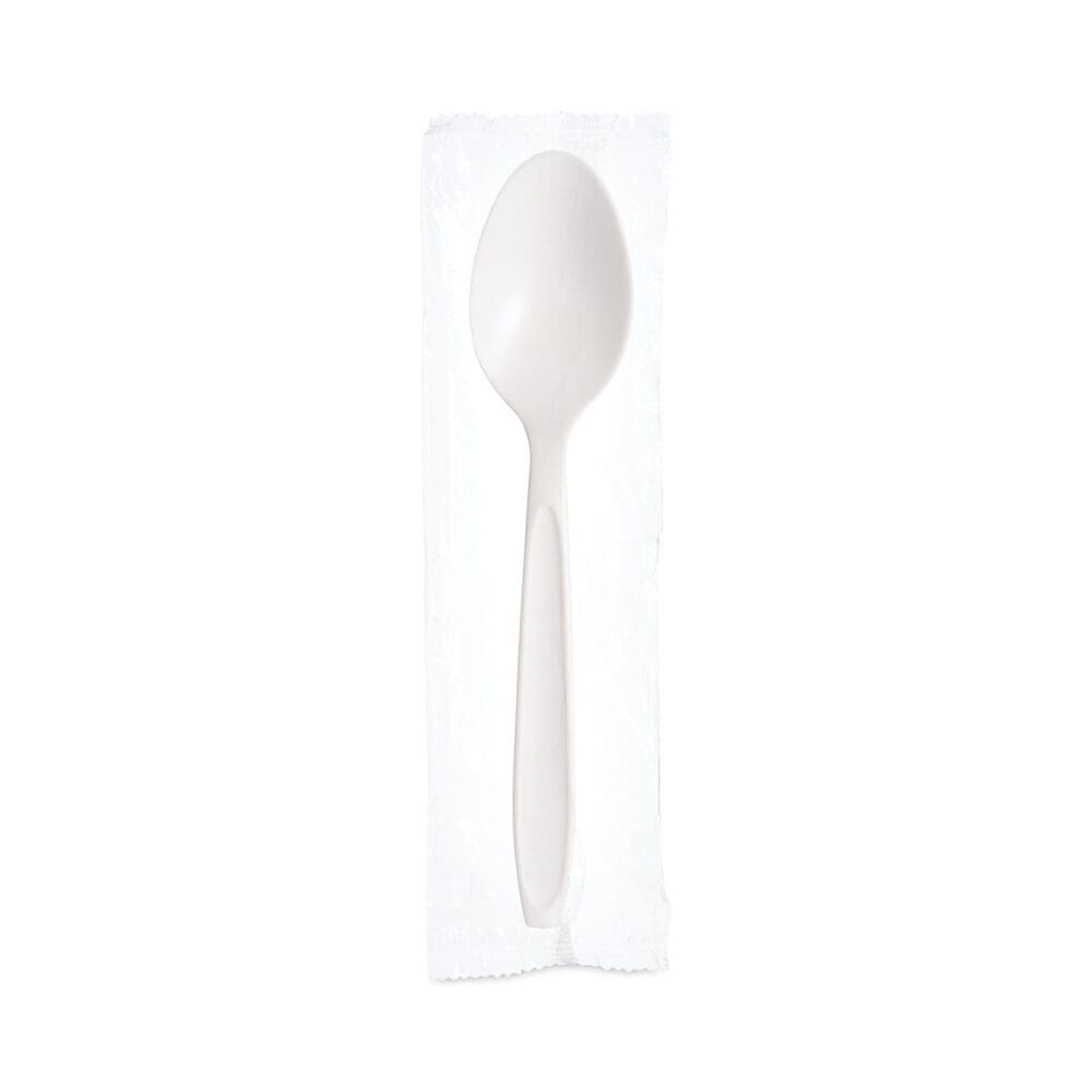 Reliance Mediumweight Cutlery, Teaspoon, Individually Wrapped, White, 1,000/Carton - Image 2
