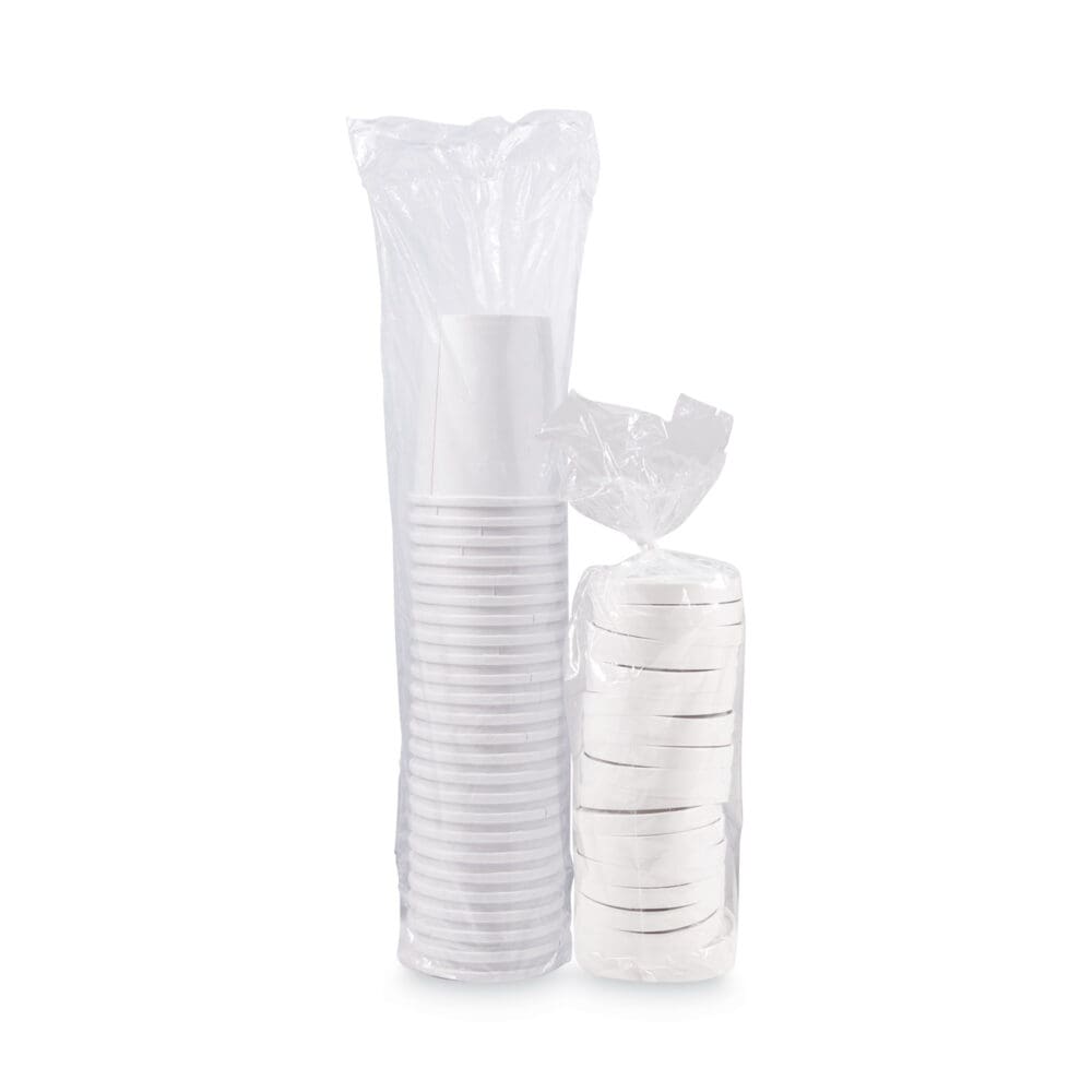Flexstyle Double Poly Food Combo Packs, 32 oz, White, Paper, 25 Cups and 25 Lids/Pack, 10 Packs/Carton - Image 3